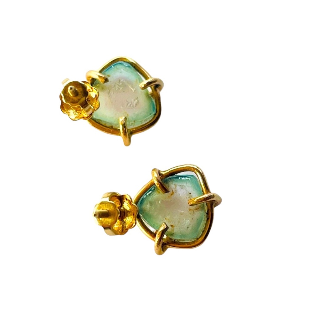 Watermelon Tourmaline Earrings 14K Gold with screw on Closure